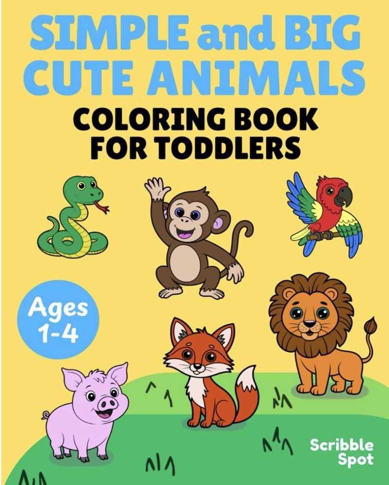 Simple and big cute animals coloring book