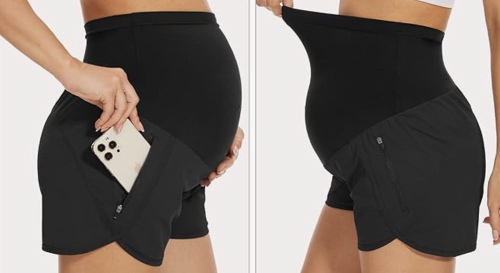 Over-the-belly running shorts in black