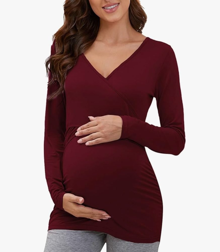 Criss-cross V-neck long sleeve nursing top