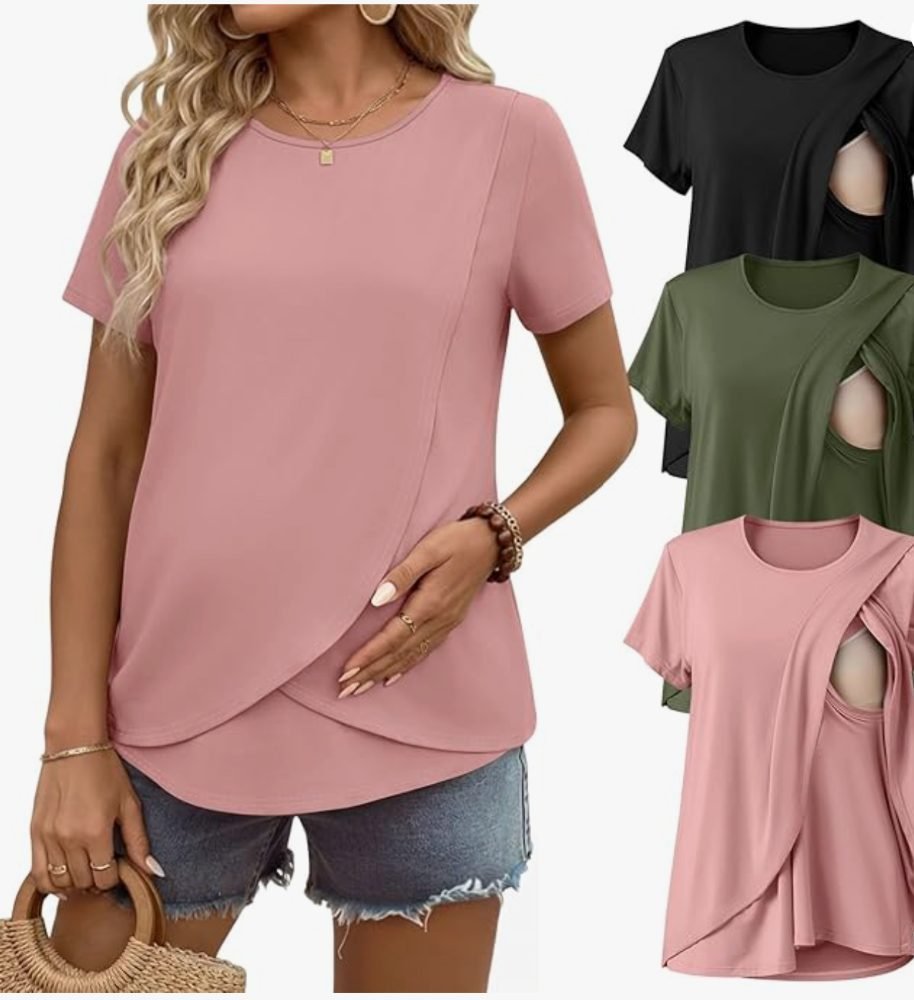 Crossover short-sleeve nursing tops, 3-pack