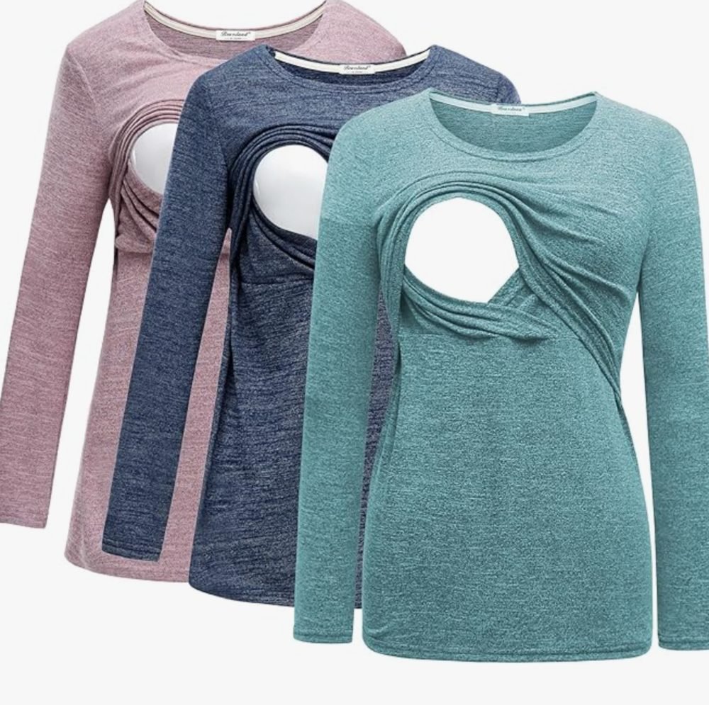 Long-sleeve nursing tops, 3-pack